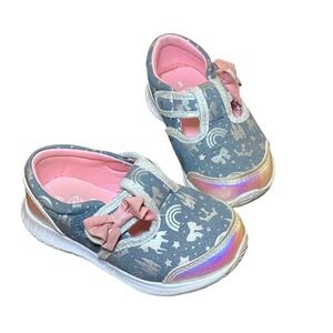 Athletic Works Toddler Size 8 Girl Unicorn Rainbow Mary Jane Sneakers Blue Pink